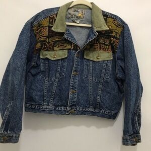 Bazuka by Carreli Vintage Denim Jacket with Patterned Accents Size L